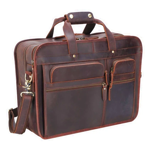 Texbo Men's Full Grain Leather Briefcase Large 17 Inch Business Travel Laptop Messenger Bag Tote with YKK Metal Zippers