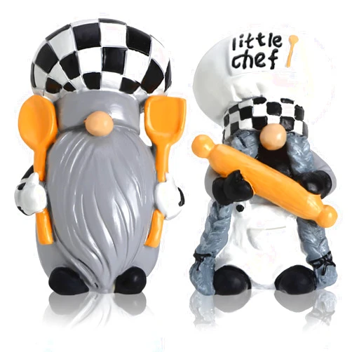 Chunful 2 Pack Kitchen Chef Gnomes Farmhouse Gnomes Decor Christmas Swedish Tomte Gnomes Resin Gnome Figurines Tiered Tray Collectible Tabletop Cooking Decor for Kitchen Home Office