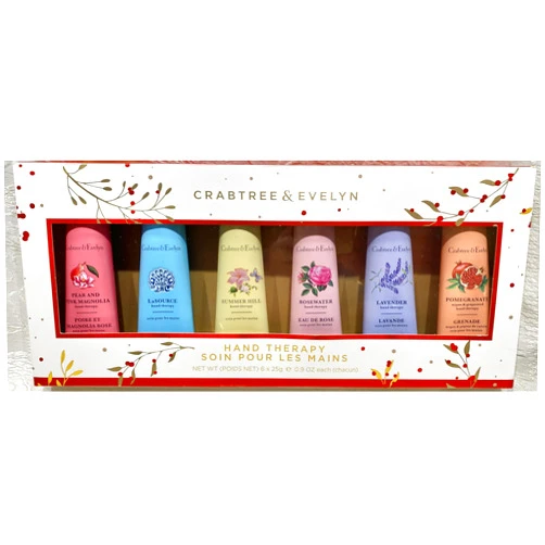 Crabtree & Evelyn Hand Therapy 6-Pack (0.9 oz Each) (Summer Hill, La Source, Lavender, Pomegranate Argan Grapeseed, Pear & Pink Magnolia and Rosewater)