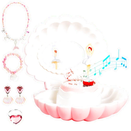 Hebaogugu Music Box with Jewellery Set, Ballerina Jewelry Box for Girls, Daughters, Nieces, Musical Jewellery Box with LED Mirror for Birthday, Christmas, Children's Day, Kids Storage Box for Gift