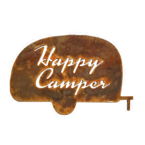 SQUATCH METALWORKS Happy Camper Magnet. Stone Tumbled. Designed and Manufactured in The USA.