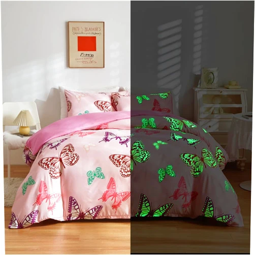 Laviniar Bedding Set Butterfly, Glow in The Dark Duvet Cover Set for Girls Kids, 3 Pieces Soft Bedding Comforter Cover with Glowing Butterfly (Butterfly,King)