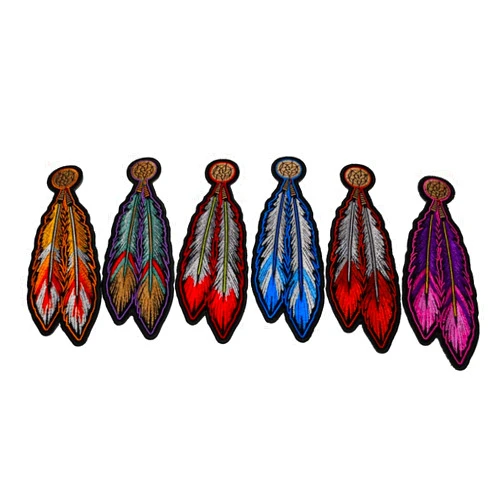 Ivamis Trading Set of 6 Embroidered Feather Patches - Iron on Patch - 6.5 inches