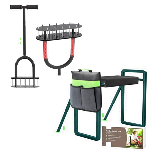 Onadak Lawn Aerator and Garden Kneeling Bench Gardening Set