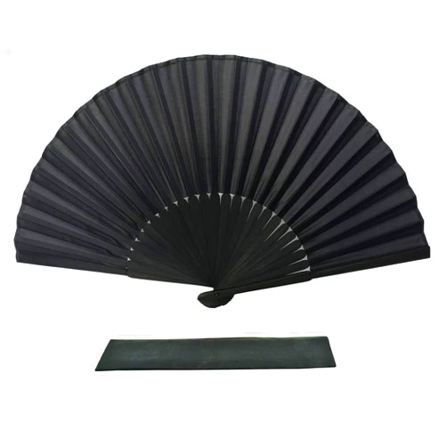 FANSOF.FANS Black Silk Fabric Folding Hand Held Fan with a Pouch Bamboo Ribs Chinese Vintage Handheld Girls Women Wedding Party Favour Gift (Simple Black)