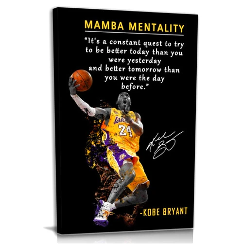 AMART SUN Kobe Bryant Inspirational Poster Canvas Wall Art • Mamba Mentality Quote Canvas Wall Art • Basketball Player Sports Home Decor • Motivational Artwork For Home,Office,Gym Wall Decor Framed Ready to