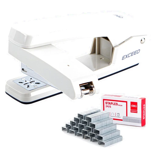 EZWORK Deli/EZWORK Swing-Arm Swivel Stapler, 25 Sheets Capacity, 360 Degree Rotate Desk Staplers with 1000 Staples for Booklet or Book Binding, White
