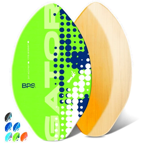 BPS New Zealand ‘Gator’ Skimboard with Colored EVA Grip Pad and High Gloss Clear Coat Wooden Skim Boards for Kids and Adults | Choose from 3 Sizes and Traction Pad Color