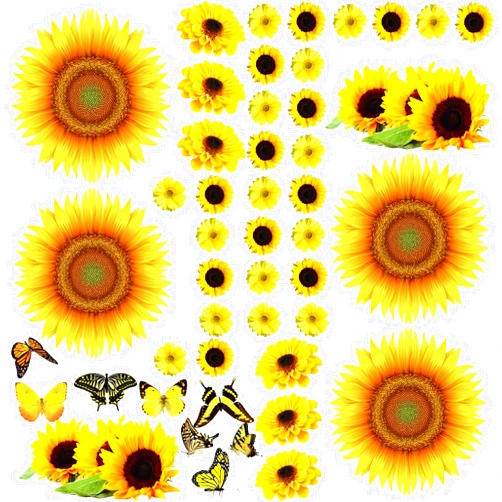 Outus 53 Pcs Sunflower Daisy Wall Decals Butterfly Stickers, Waterproof Decals, Sunflower Wall Decor, Flower Mural Stickers for Bathroom Room (Medium)