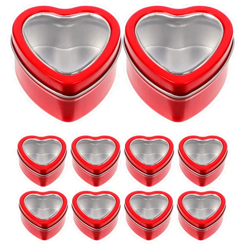 Hemoton Wedding Favors 10pcs Tin Heart Shaped Tinplate with Lid Chocolate Candy Cookie Boxes Empty Candle Tin Jewelry Cases For Wedding Party Red Candy Box