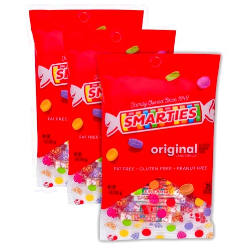 Smarties Candy Bulk Rolls Gluten Free & Assorted Flavor Treats | Peanut Free Plant Derived Ingredients Allergen Free & Delicious Snacking Bulk Candy Individually Wrapped - 5 oz Pack of 3