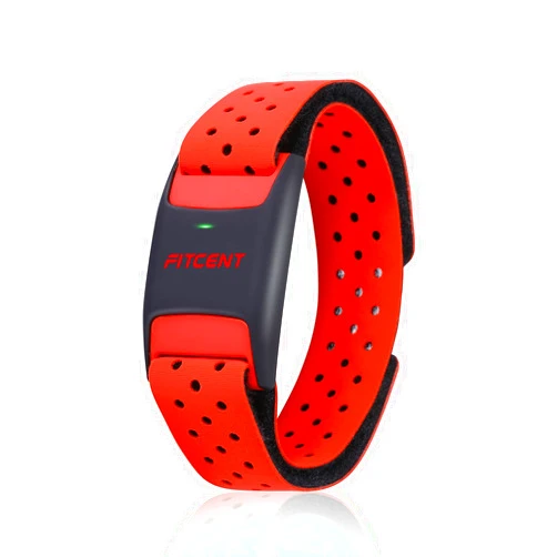 FITCENT Heart Rate Monitor Armband, Bluetooth ANT+ Optical Heart Rate Sensor Arm Band, Rechargeable Fitness Tracker for Peloton Strava Zwift Polar Beat DDP Yoga Wahoo Fitness (Red)