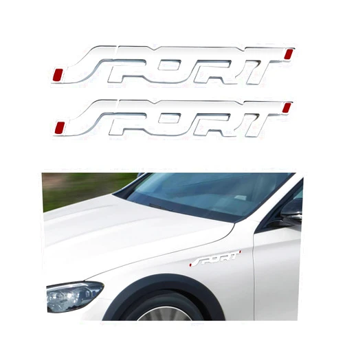 Ziciner 2 PCS Metal Car Sport Sticker, 3D Sport Logo Raised Front Hood Grill Letters Decals Badge Emblem, Auto Side Fender Rear Trunk Emblem Badge, Universal Vehicle Exterior Accessories (Silver#2)