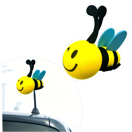 Gasedin Bee Car Antenna Toppers, Automotive Roof Lovely Face Bumble Bee Antenna Balls Stickers Decor, EVA Funny Cute Honey Bee Antenna Hat for Vehicles, Universal Car Accessories (Blue, Blink)