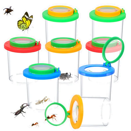 Coopay 8 Pieces Magnifying Insect Box Bug Viewer Critter Insect Cage Bug Magnifier Container Bug Catcher Cage Bug Jar Collecting Kit for Children, Kids Science Nature Exploration Tools