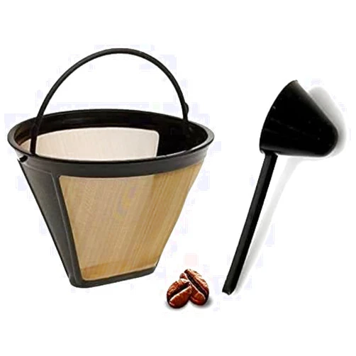JADA Lifestyles Replacement Permanent Coffee Filter #4 10-12 Cup GTF Gold Tone Filter for DCC-3400 with Large Coffee Scoop (Set of 1)