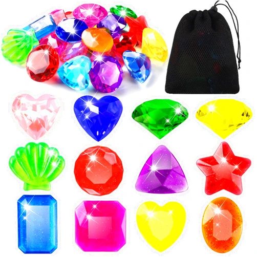 Vellibring 18PCS Diving Gem Pool Toys, Acrylic Big Colorful Diamonds Pirate Treasure Diving Gems Underwater Swimming Toys for Kids Summer Pool Beach Party Favor Games Present