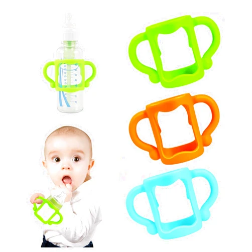 RTMOK Bottle Handles for Dr. Brown's Narrow Baby, Wide-Neck, Removable Easy-Grip Transitional Sippy Cup Handles, 100% Silicone-BPA-Free Material, 4m+ (Blue+Green+Yellow)