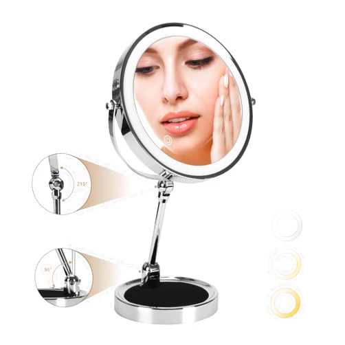 Wtrgas 1X/10X Folding Lighted Magnifying Makeup Mirror, Vanity Mirror, Adjustable Double Sided Mirror, 8 inch