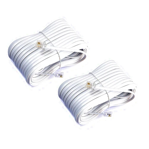 iMBAPrice (2-Pack 50 Feet RJ11 4C Modular Long Telephone Extension Phone Cord Cable Line Wire - White