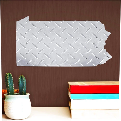Deco Gables Designs Pennsylvania State Hanging Metal Wall Decor Durable Polished Aluminum Diamond Tread Pattern Home Living Room Bedroom Garage Basement Indoor Outdoor with Mounting Hardware 12 Inch