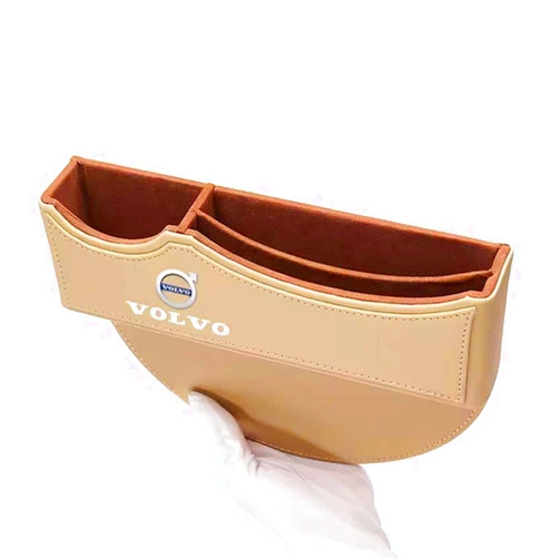 SXTYXCLGS Car Seat Storage Box, Leather Car Seat Gap Filler Organizer for Volvo XC90 XC60 V50 S60 V70 V60 V40 S90, for car Storage of Cell Phones, Sunglasses, Keys, Cards, Beige
