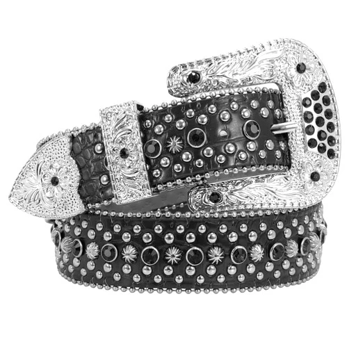SUOSDEY Men Women Rhinestone Belt Western Cowboy Cowgirl Shine Crystal Diamond Studded Crocodile Pattern Belts