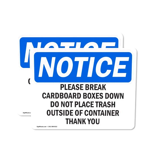 SignMission (2 Pack) Please Break Cardboard Boxes Down Do Not OSHA Notice Sign 18 Inch X 12 Inch Vinyl Label Decal Sticker Weather Resistant, UV Protected for Workplace, Construction Site, Made in the USA