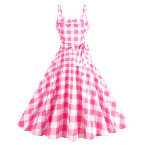 Dixacyer Women Pink Gingham Dress Vintage Rockabilly 1950s Sleeveless Spaghetti Strap A-line Midi Cocktail Party Pageant Dresses