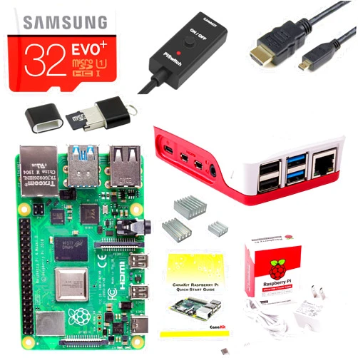 CanaKit Raspberry Pi 4 Starter Kit (32GB EVO+ Edition, Official Case) - 4GB RAM