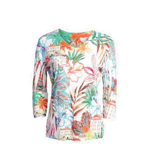 Jess & Jane Print V-Neck Burnout Sublimation Top - 45