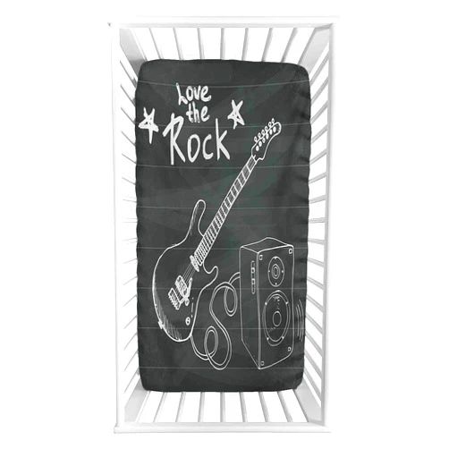 Lyzelre Guitar Fitted Crib Sheet,Love The Rock Music Themed Sketch Art Sound Box and Text on Chalkboard Microfiber Silky Soft Toddler Mattress Sheet Fitted,28