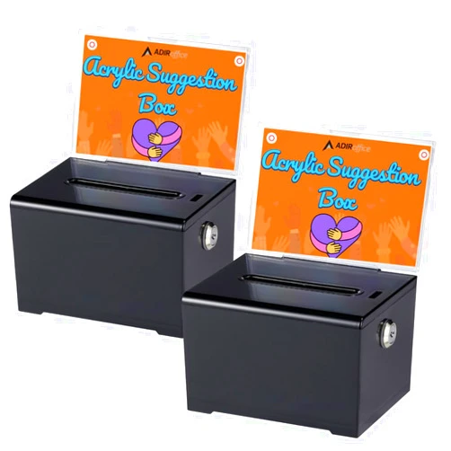AdirOffice Adir Donation Box with Lock (2 Pack) - Acrylic Suggestion Box with Slot and Sign Holder for Raffle, Tip Jar, Voting, Comments - Cash Donation Boxes for Fundraising (6.25x4.5x 4 Inches)