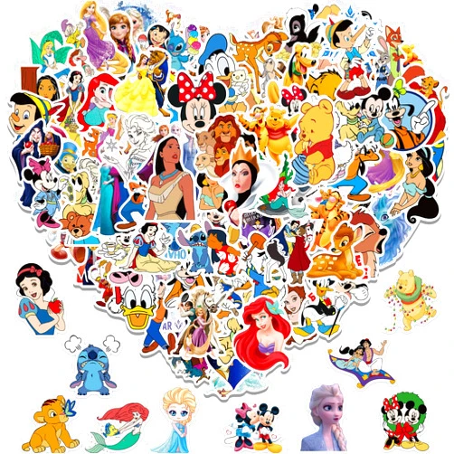 Cannity Disney Stickers Cannity 100Pcs Kids Stickers Pack Cute Princess Stickers Mixed Cartoon Stickers for Kids Teens Adults Waterproof Vinyl Stickers for Water Bottle Laptop Luggage Phone