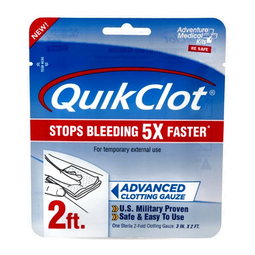 Adventure Medical Kits QuikClot Gauze - Gauze for Emergency Survival Kit, Doomsday Prepping Supplies & More - Stops Bleeding Fast with Kaolin - Flexible Hemostatic Medical Gauze - 3