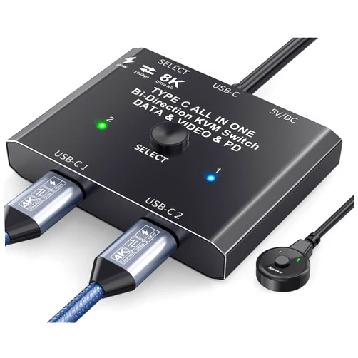 Camgeet USB C Switch,Bi-Directional USB C Switcher 2 Computers,Camgeet USB C KVM Switch 8K@30Hz 4K@120Hz Video,10Gbps Data Transfer,2 USB-C Cables Included