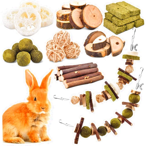 KATUMO Rabbit Chew Toys, 68 PCS DIY Hamster Chew Toys Kit Bunny Teeth Care Molar Toys Ideal for Rabbit, Guinea Pig, Chinchilla, Hamster, Squirrel, Gerbils Etc Small Rodent Pets' Teeth Grinding