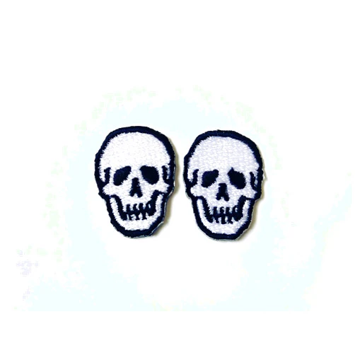 Tyga_Thai TH Set of 2 Tiny. Mini White Skull Skeleton Logo Sew Iron on Embroidered Applique Badge Sign Patch Clothing Costume