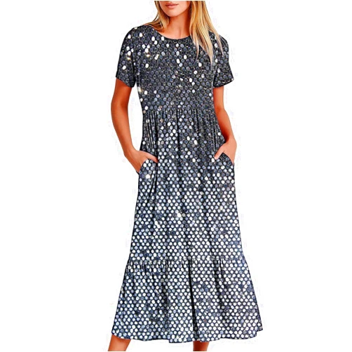 HYUIYYEAA Women Fashionable Dress with Pockets Summer Tie-Dyed Midi Dress Vintage Printed Round Neck Casual Flowy Dresses