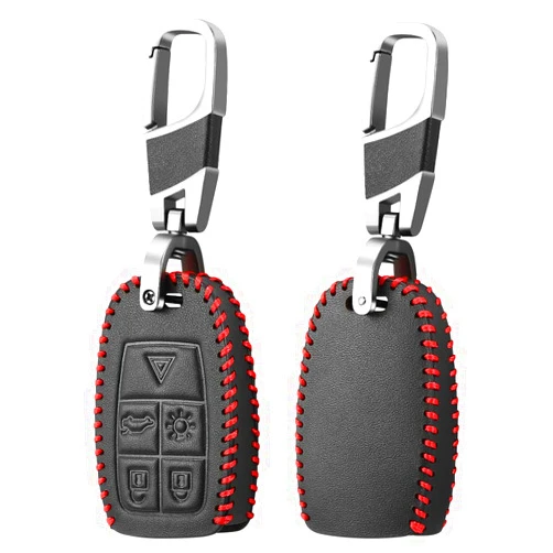 AndyGo 5 Buttons Leather Key Case Fob For Volvo XC90 C70 S60 D5 V50 S40 C30 Keyless Remote Key Cover Skin Holder Key Sleeve Protector
