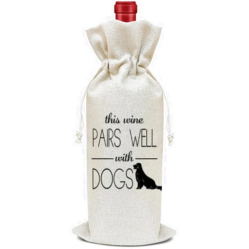 Fihjm Funny Dog Wine Bag, Pet Dog Birthday Gifts Funny Gifts for Women Dog Lover Friends, Party Favor Wine Champagne Gift Bag With Drawstring -45