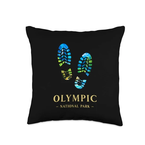 KAEDAM Graphic Art: Olympic National Park Olympic National Park Hiking Boot Camping Souvenir Throw Pillow, 16x16, Multicolor