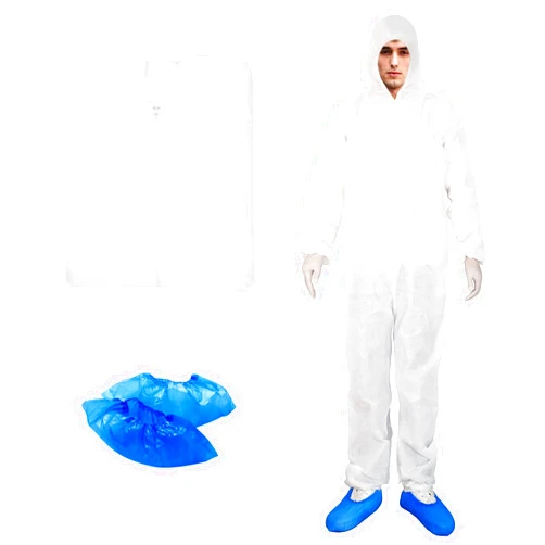 ETERNA Hazmat Suits- 1 Pack Disposable Protective Coveralls with Hood, Zipper, Elastic Wrists, Shoe Covers for Men & Women, Shield from Dirt, Dust, Paint (White, Large)