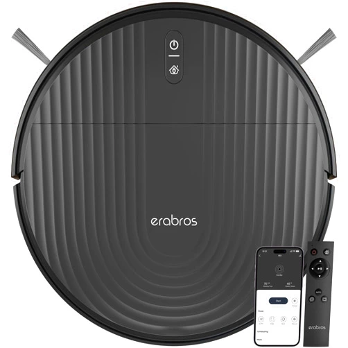 Erabrospro RS1 Robot Vacuum, Brushless Tangle-free,140min Runtime, Automatic Recharge, 4 Cleaning Mode & Schedule Clean Robotic Vacuum Cleaner, Remote/APP/Alexa/Google Control, Idea for Pet Hair,Carpet,Hardfloor
