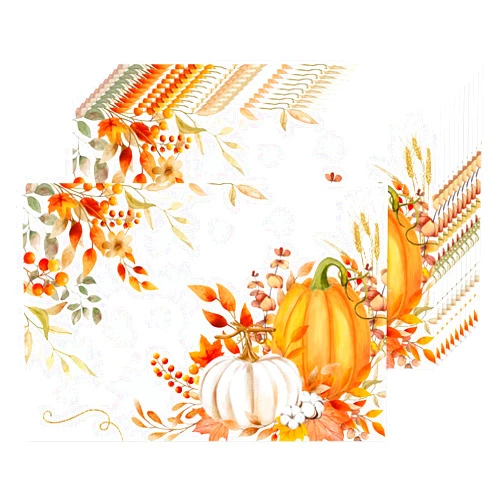 CHAROUP 50 Pack Disposable Paper Placemats Fall Table Mats 16x11 inch Autumn Pumpkin Maple Leaves Pattern Place Mats for Thanksgiving Holiday Party Kitchen Dining Table Decoration (Style 1)