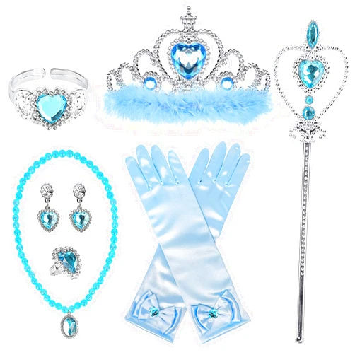 BIBUTY Princess Dress Up Accessories Princess Gloves, BIBUTY 7pcs Dress Up Set for Toddler Girls with Princess Crown, Wand, Gloves, Necklace, Earrings, Bracelet and Ring, Costume Toys for 3-6 yr Little Girls