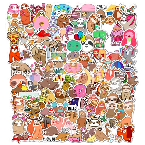 TLOPL 100pcs Cute Sloth Stickers Pack for Water Bottle,Waterproof Decals Vinyl Sloth Sticker for Hydroflask Laptop Computer Bike Helmet Notebook Phone, Sloth Gifts for Sloth Lovers Girls Women Teens Adults