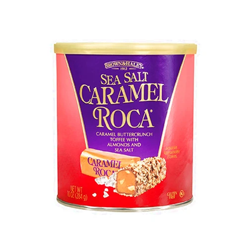 Roca Brown & Haley Sea Salt CARAMEL ROCA Canister, Individually Wrapped Caramel Buttercrunch Toffee, 10 Ounces (Pack of 1)