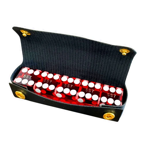 Yuanhe 19mm Professional Casino Dice - Razor Edge, Matching Serialized Set, 5 Red Dices with Leather Case