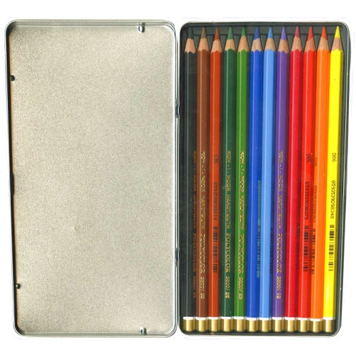 Koh-I-Noor Mondeluz Aquarelle Watercolor Pencil Set, 12 Assorted Colors in Tin, 1 Each (FA3722.12)